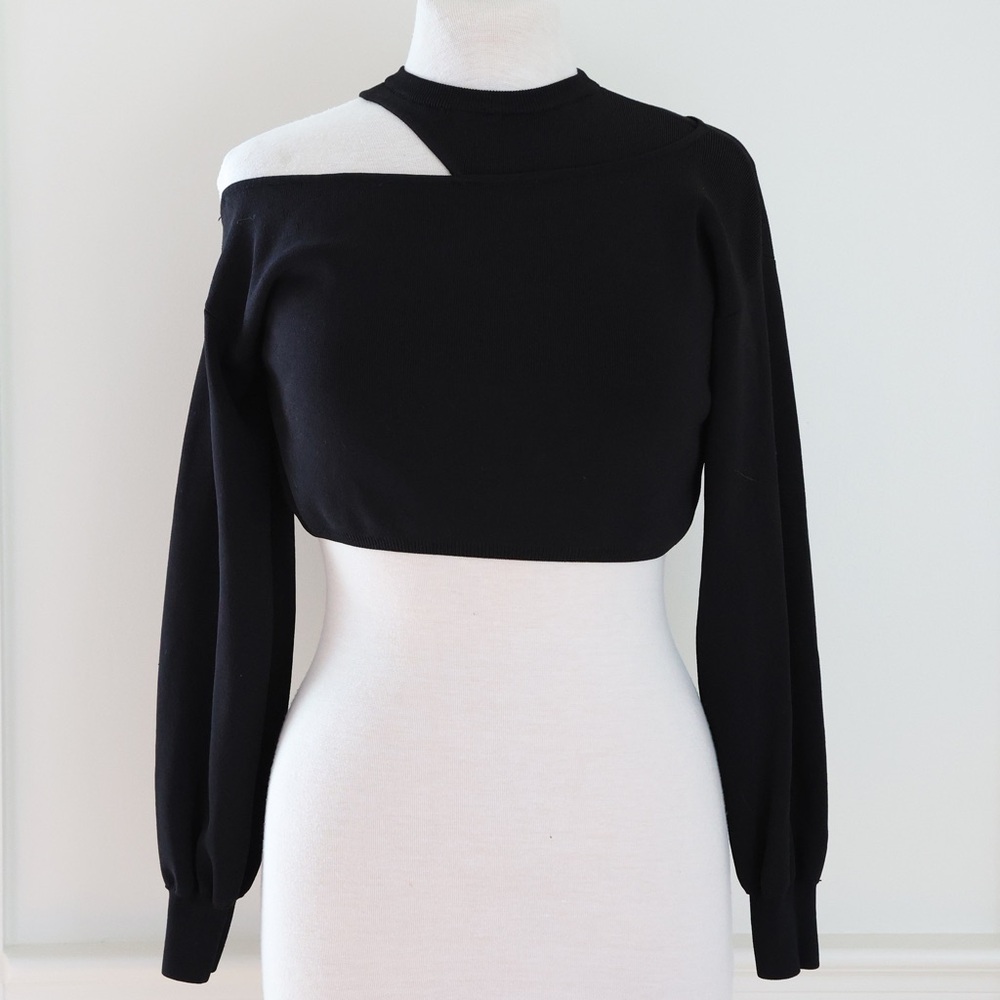 REVOLVE x Michael Costello Asym Cutout Dolman Sweater Black Runs Large Size XS - Picture 3 of 10